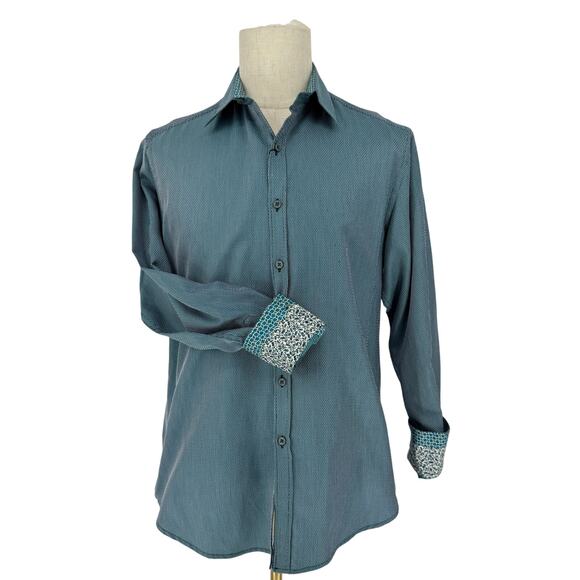 Robert Graham Woven Button Front Long Sleev Shirt JOBSON Teal Blue Abstract M - Picture 1 of 9